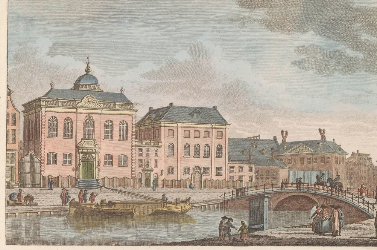 Vysokoněmecká synagoga v Amsterdamu, asi 1790 Vysokoněmecký židovský kostel v Amsterdamu / Sijnagogue Allemandé à Amsterdam (název na objektu) od Carel Frederik Bendorp (I)