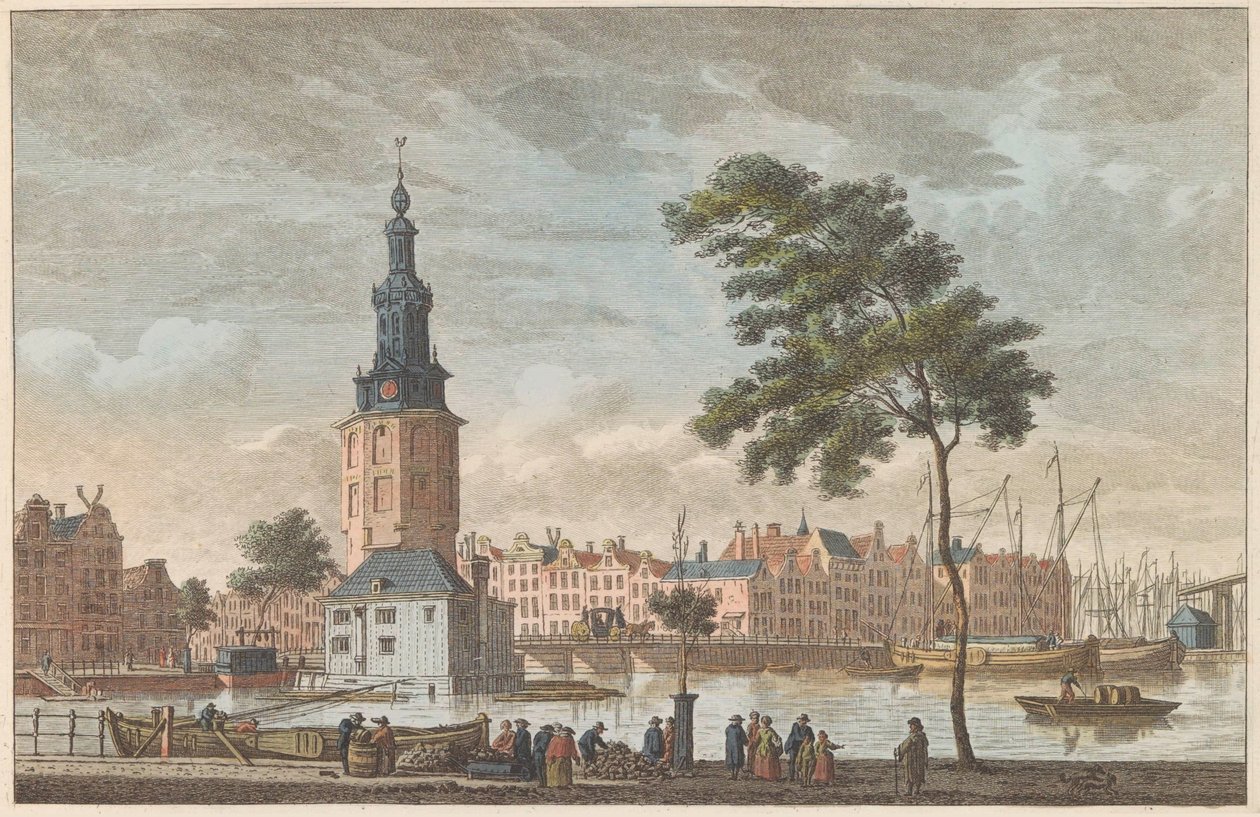 Montelbaanstoren v Amsterdamu, asi 1790 Věž Mont-Albans v Amsterdamu / Tour du Mont Alban à Amsterdam (název na objektu) od Carel Frederik Bendorp (I)