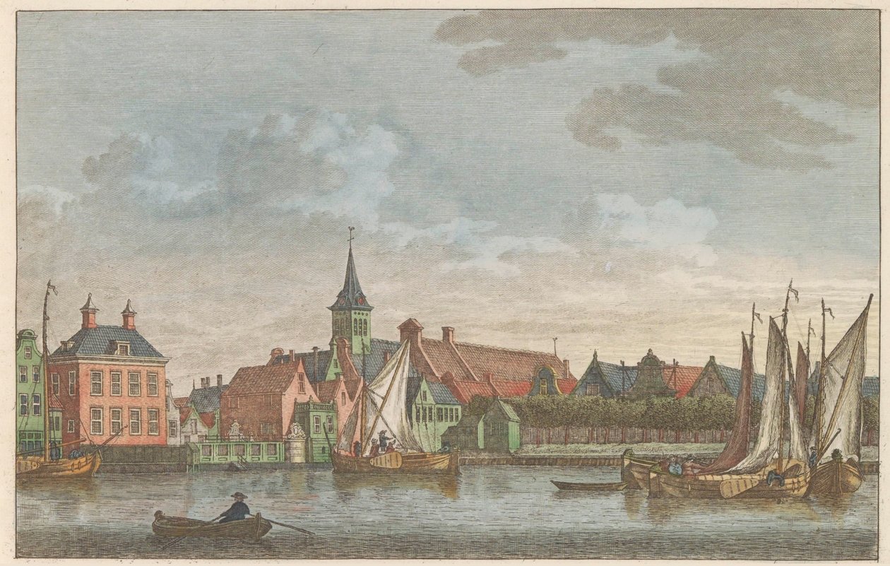 Východní strana Zaandamu, asi 1790 Kostel v Oost-Zaandam / Eglise à Oost-zaandam (název na objektu) od Carel Frederik Bendorp (I)