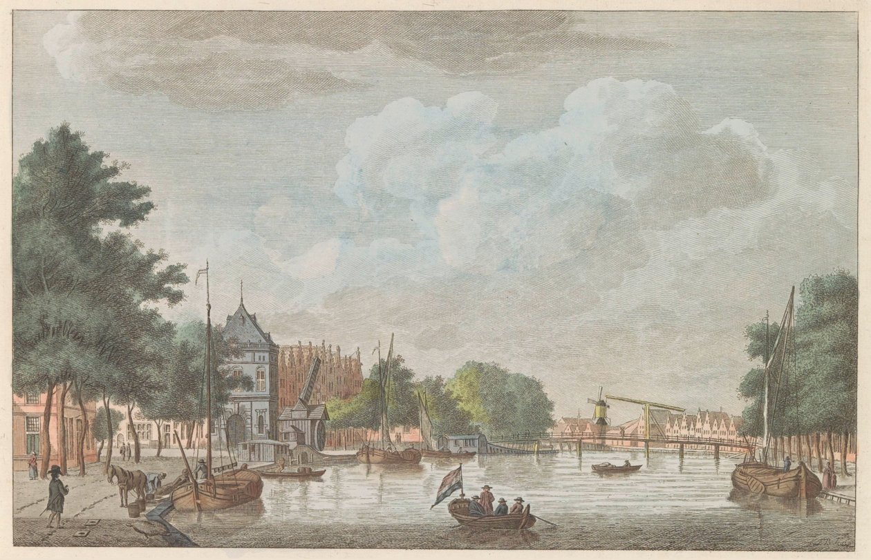 Spaarne v Haarlemu, asi 1790 Het Binnen Spaarne v Haarlem / Riviere tento náhradní interiér à Haarlem (název na objektu) od Carel Frederik Bendorp (I)