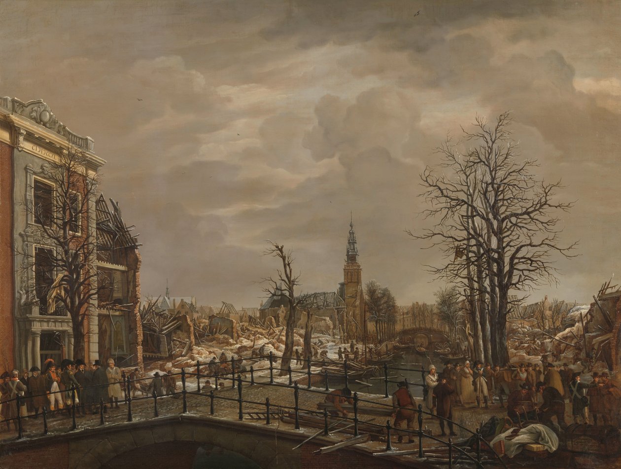 Rapenburg v Leidenu Rapenburg, Leiden, tři dny po výbuchu prašné lodi dne 12. ledna 1807 od Carel Lodewijk Hansen (signed by artist)