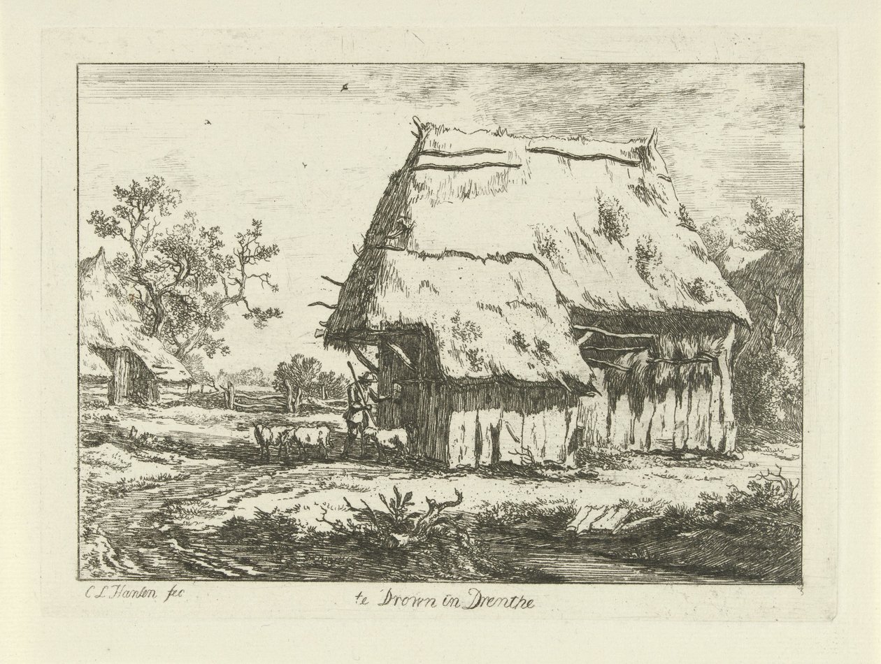 Pastýř u ovčína Te Drown in Drenthe (název na objektu) Krajiny (1-6) (název série) od Carel Lodewijk Hansen