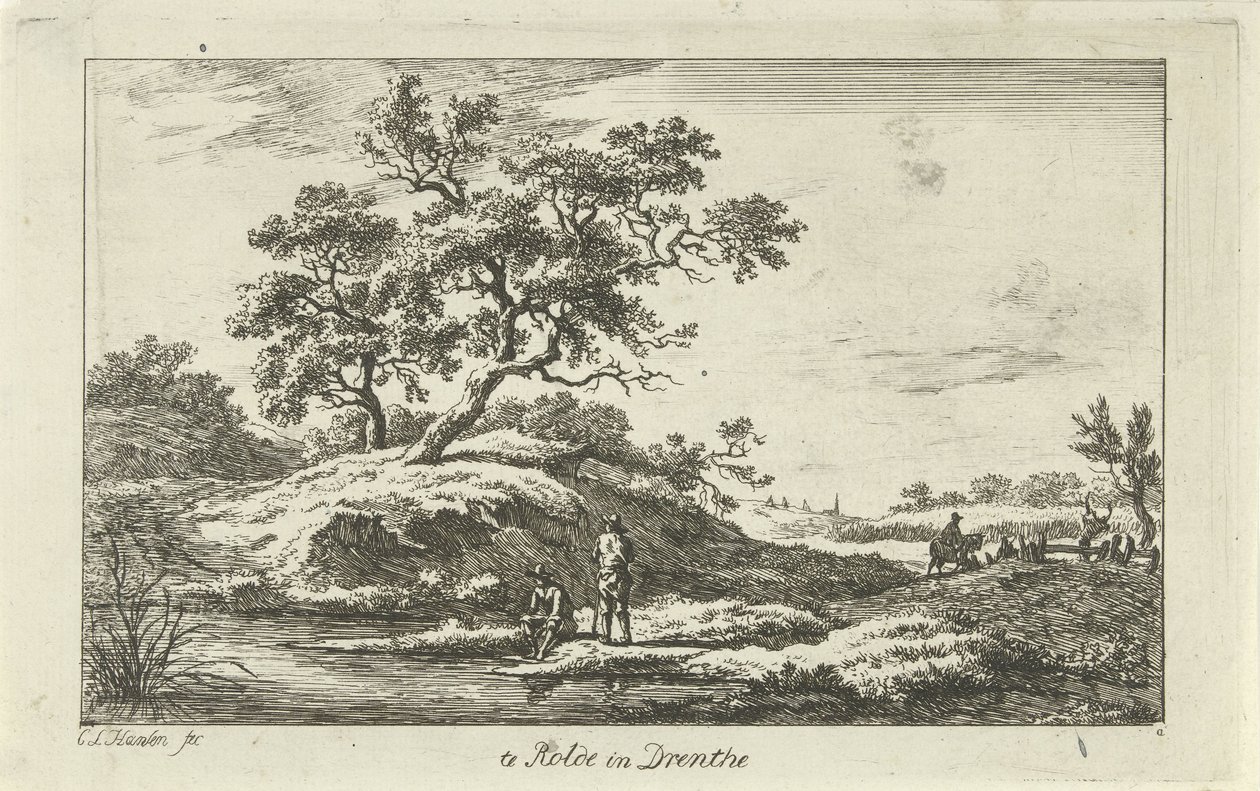 Nábřežní cestovatelé Te Rolde in Drenthe (název na objektu) Krajiny (a-f) (název série) od Carel Lodewijk Hansen