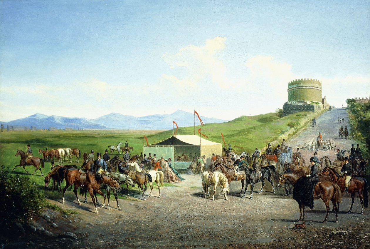 Římský lov poblíž hrobky Santa Cecilia, Via Appia Antiqua od Carel Max Gerlach Anton Quaedvlieg