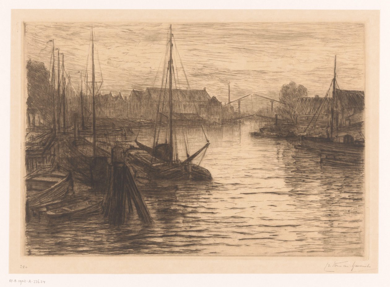 Riedijkshaven v Dordrechtu v noci Dordrecht, Riedijkshaven, le soir (původní název) od Carel Nicolaas Storm van 