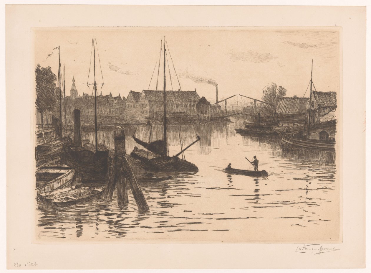 Riedijkshaven v Dordrechtu v noci Dordrecht, Riedijkshaven, le soir (původní název) od Carel Nicolaas Storm van 