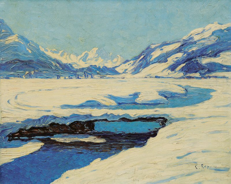 St. Moritz s pohořím Piz della Margna od St. Moritz a Piz della Margnan od Carl Arp