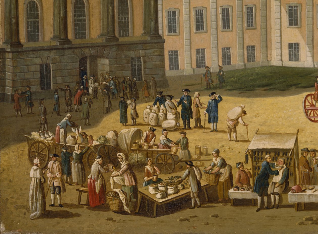 Trh na Alter Markt, Postupim, 1772 (detail z 330433) od Carl Christian Baron