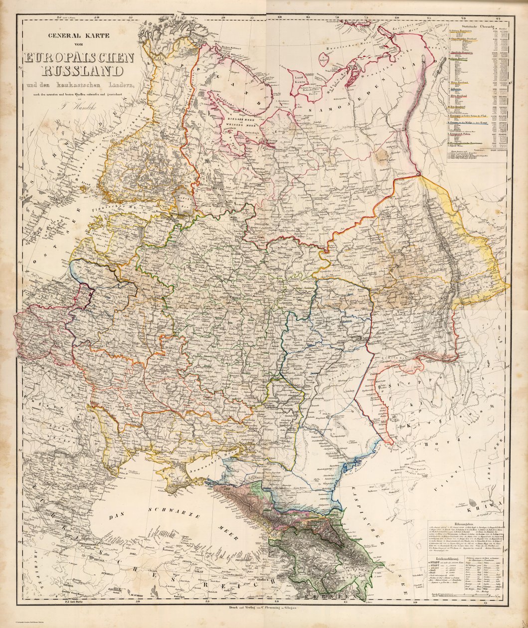 Obecná mapa evropského Ruska a kavkazských zemí od Carl Flemming