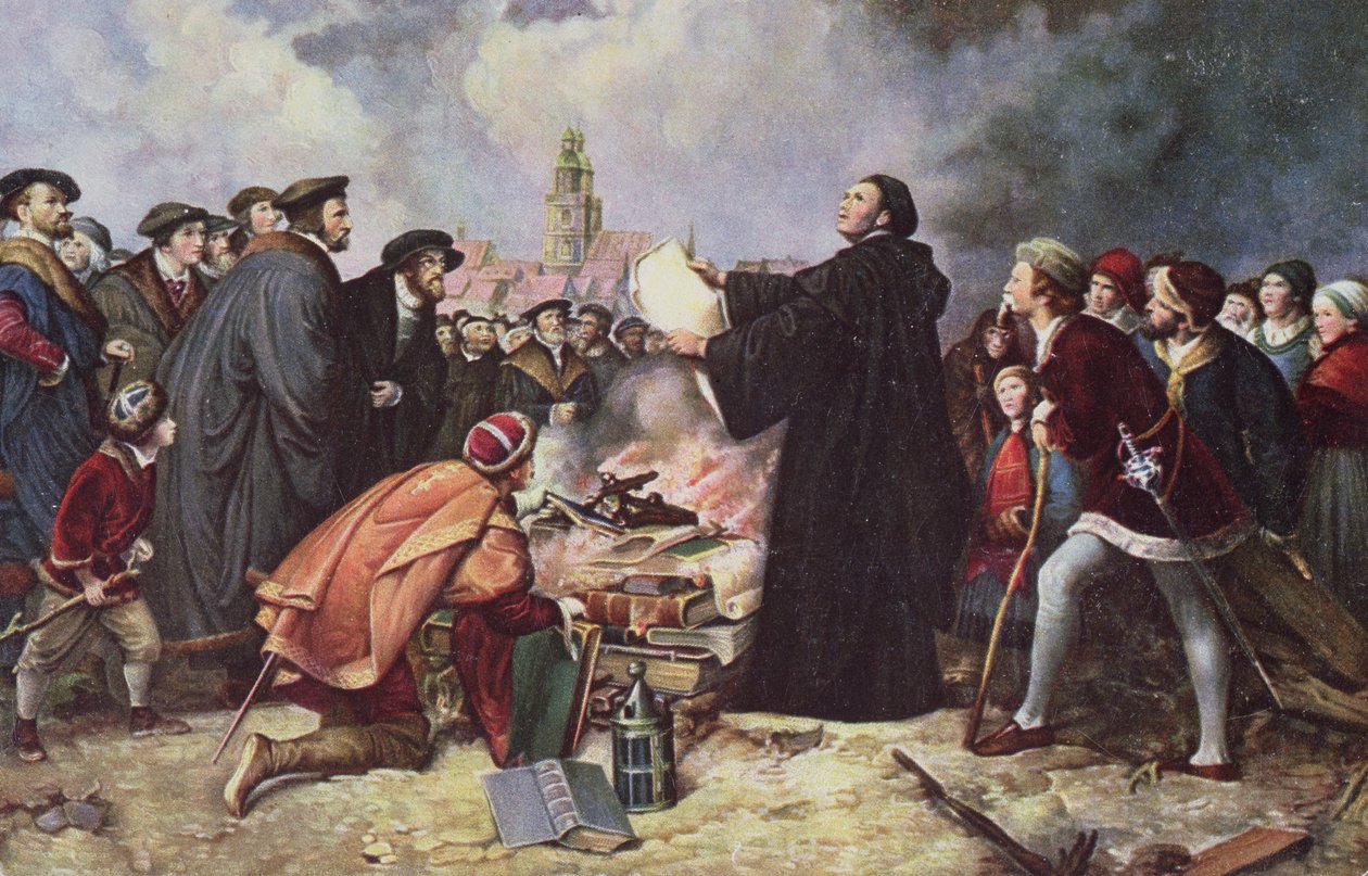 Martin Luther (1483-1546) Pálení papežské buly od Carl Friedrich Lessing