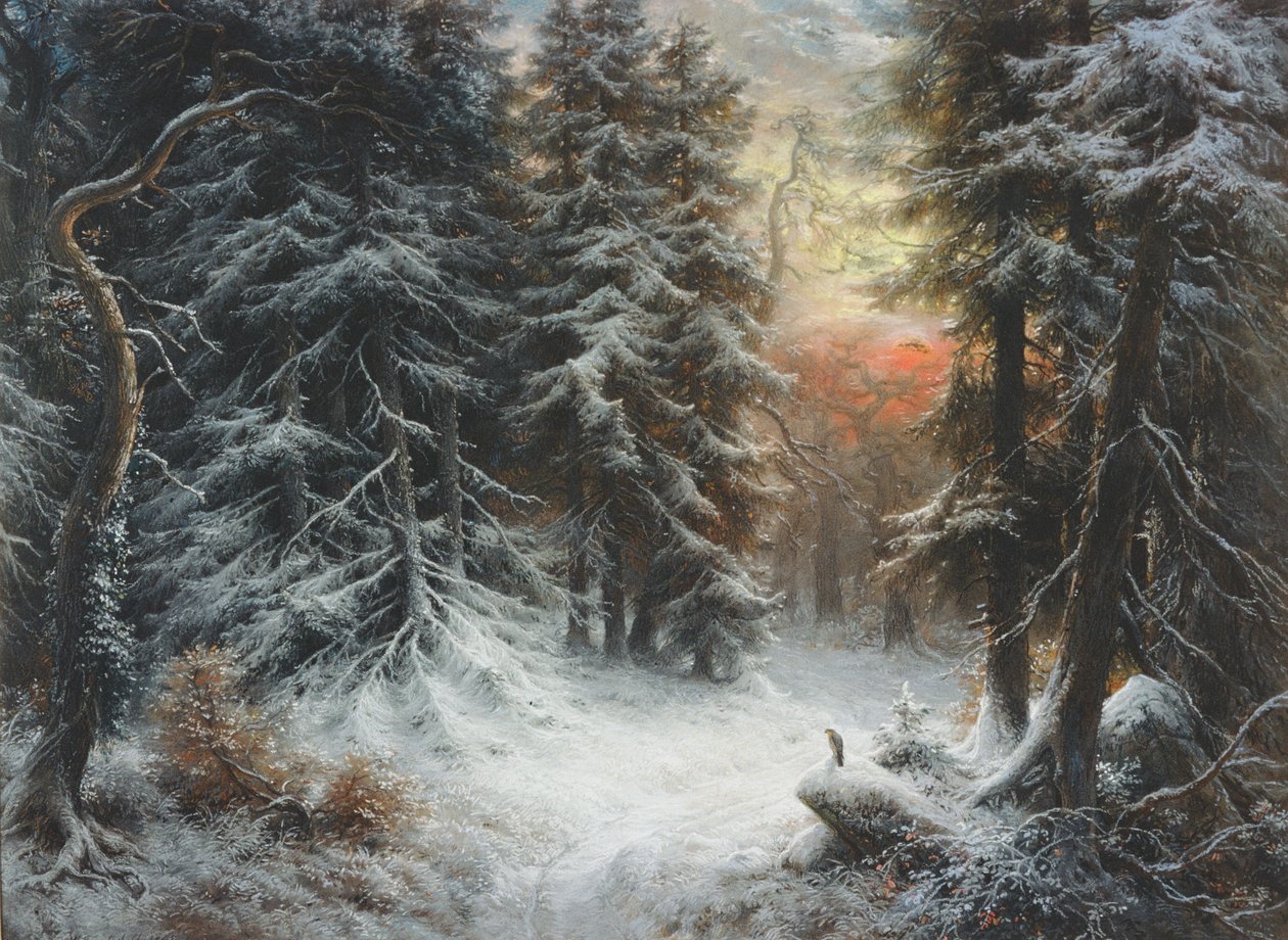 Sněhová scéna ve Schwarzwaldu, 19. století od Carl Friedrich Wilhelm Trautschold