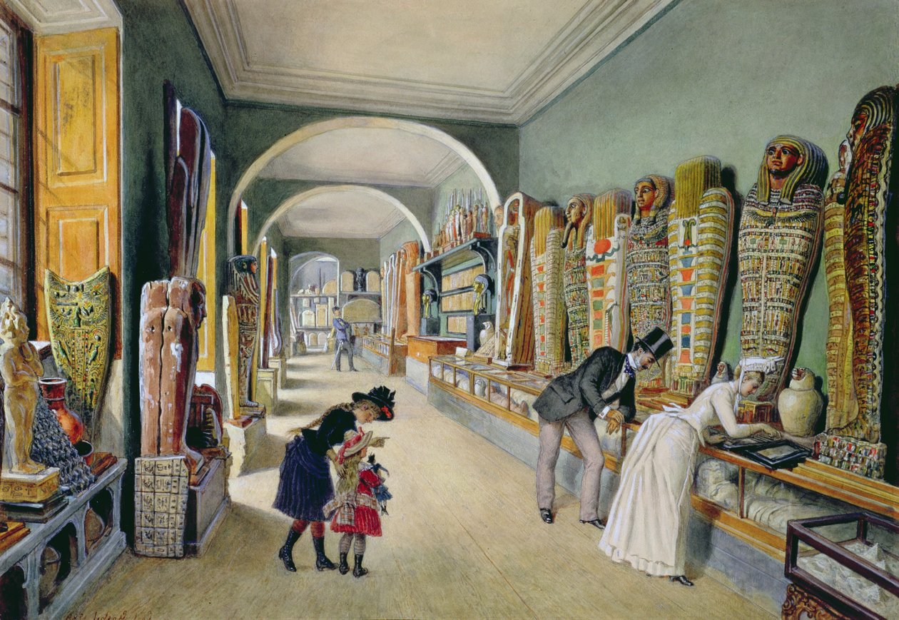 Chodba a poslední kabinet egyptské sbírky v Ambraserově sbírce Dolního Belvederu, 1875 od Carl Goebel