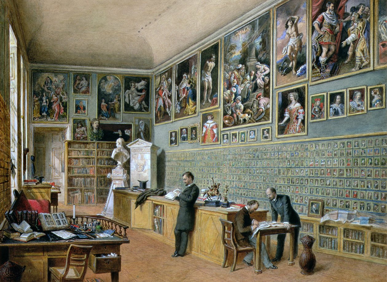 Knihovna, v použití jako kancelář Ambraser Gallery v Dolním Belvedere, 1879 od Carl Goebel