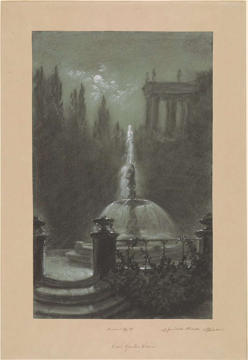 Fontána v měsíčním světle od Carl Gustav Carus