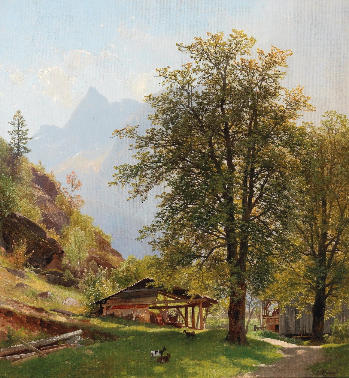 Krajina s hospodářskými budovami od Carl Hasch