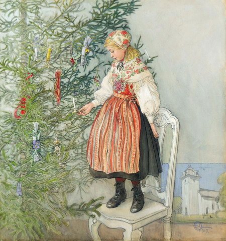 Zdobení stromečku od Carl Larsson