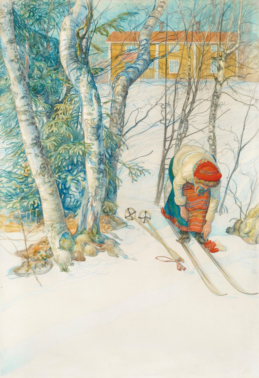 Dívčí popruhy na lyžích od Carl Larsson