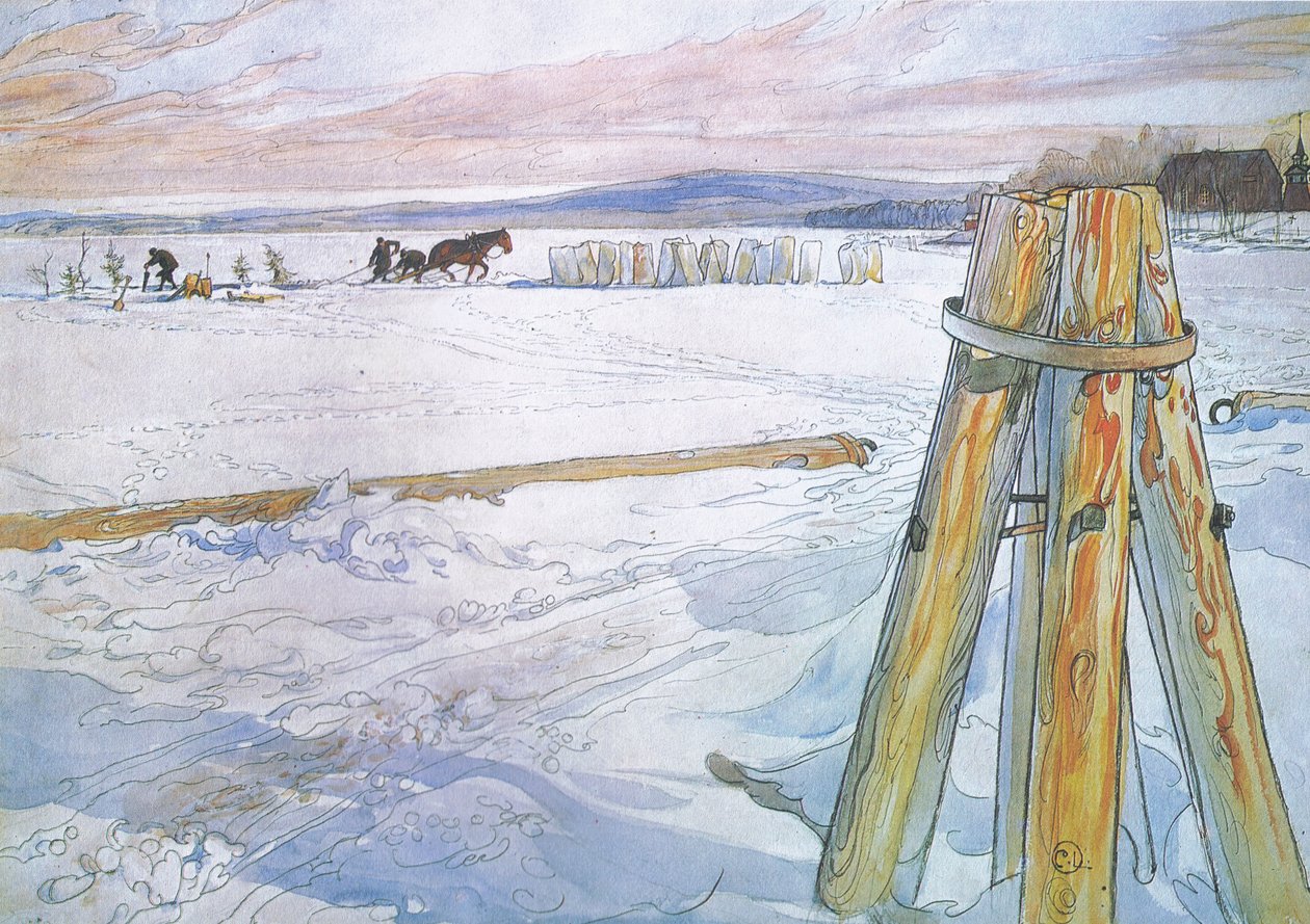 Johan přivedl Brunteho (koně), aby posbíral bloky ledu od Carl Larsson