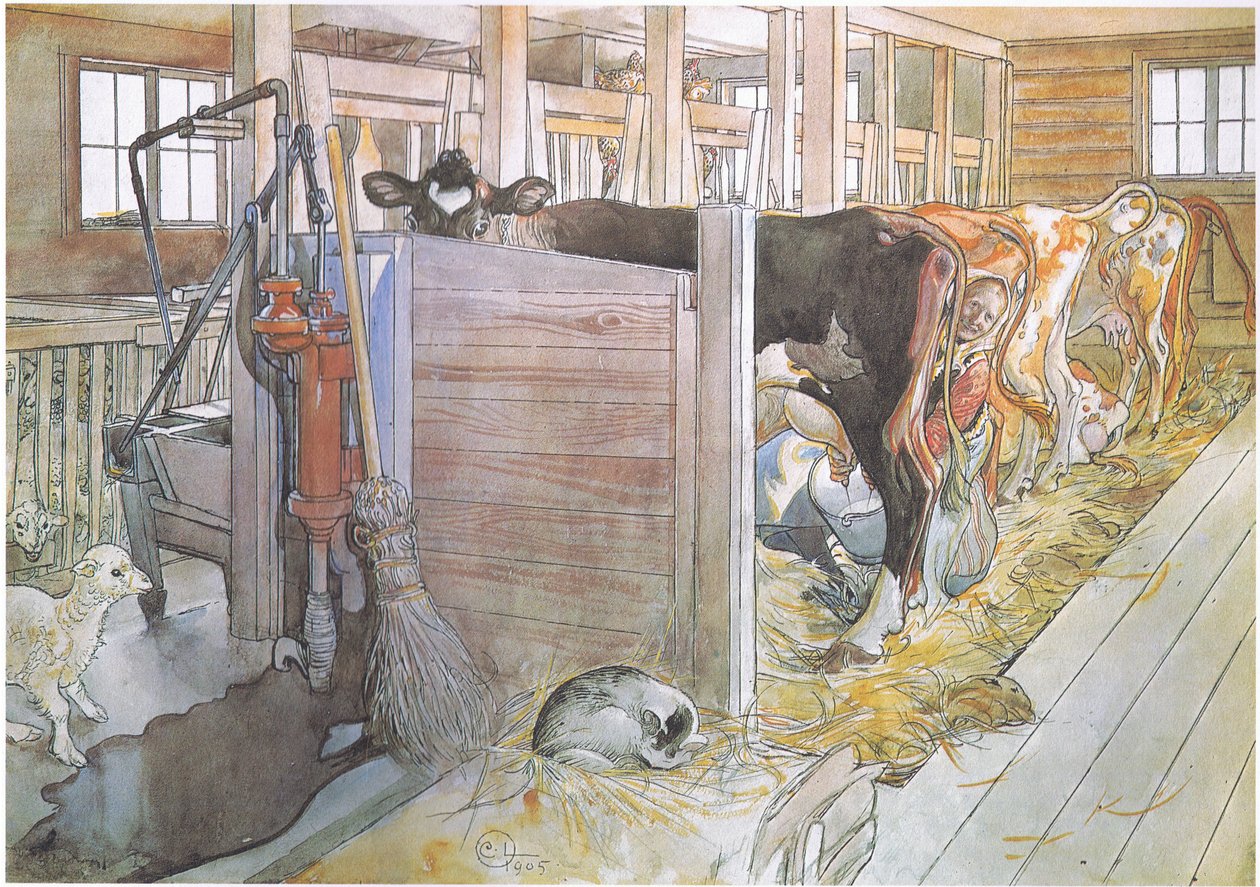 Johana dojící krávy od Carl Larsson