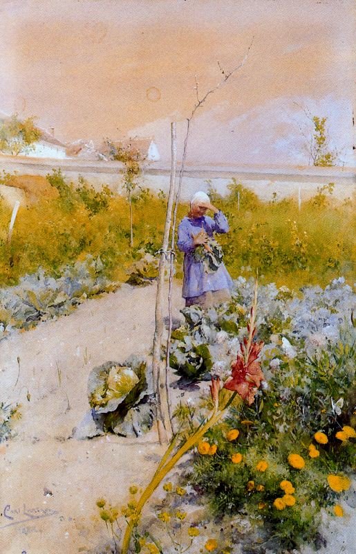 Muž v zahradě od Carl Larsson