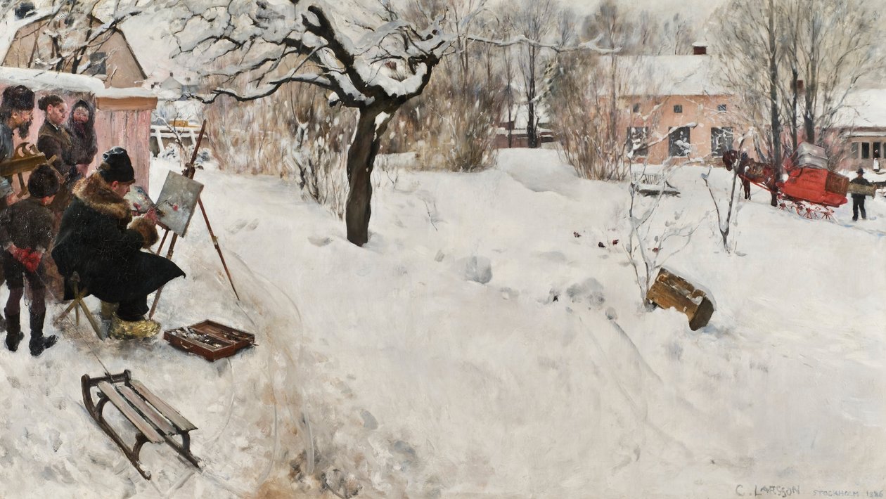 Malíř pod širým nebem. Zimní motiv z Åsögatan 145, Stockholm od Carl Larsson