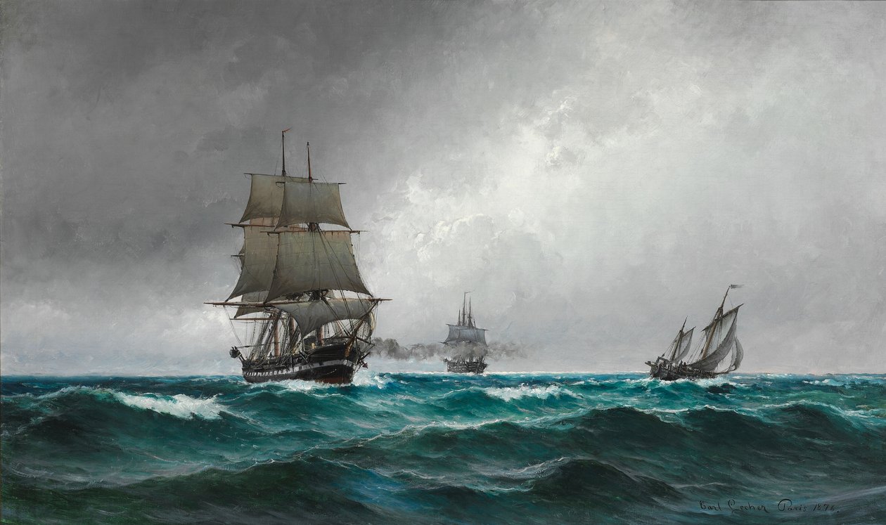 Tichý večer v Severním moři s fregatou Jylland od Carl Ludvig Locher