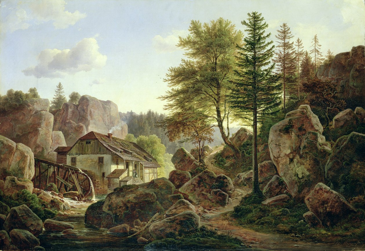 Vodní mlýn ve Vogézách poblíž Ribanville, 1836 od Carl Morgenstern