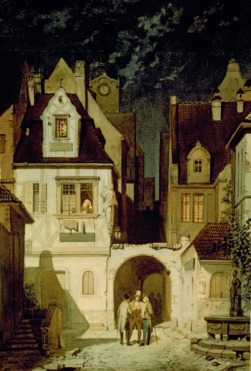 Roh německého města za měsíčního svitu od Carl Spitzweg