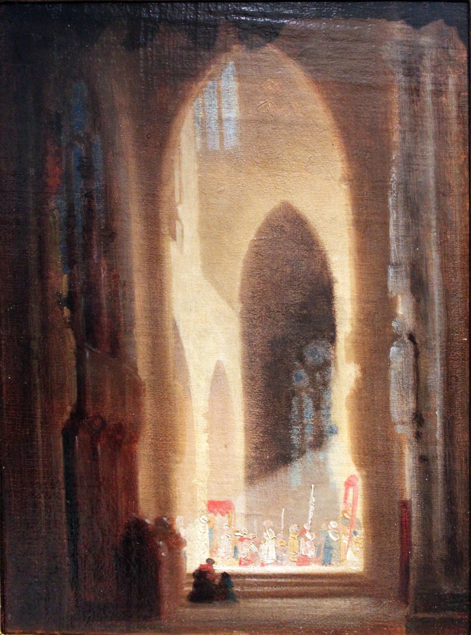 Interiér kostela s průvodem od Carl Spitzweg
