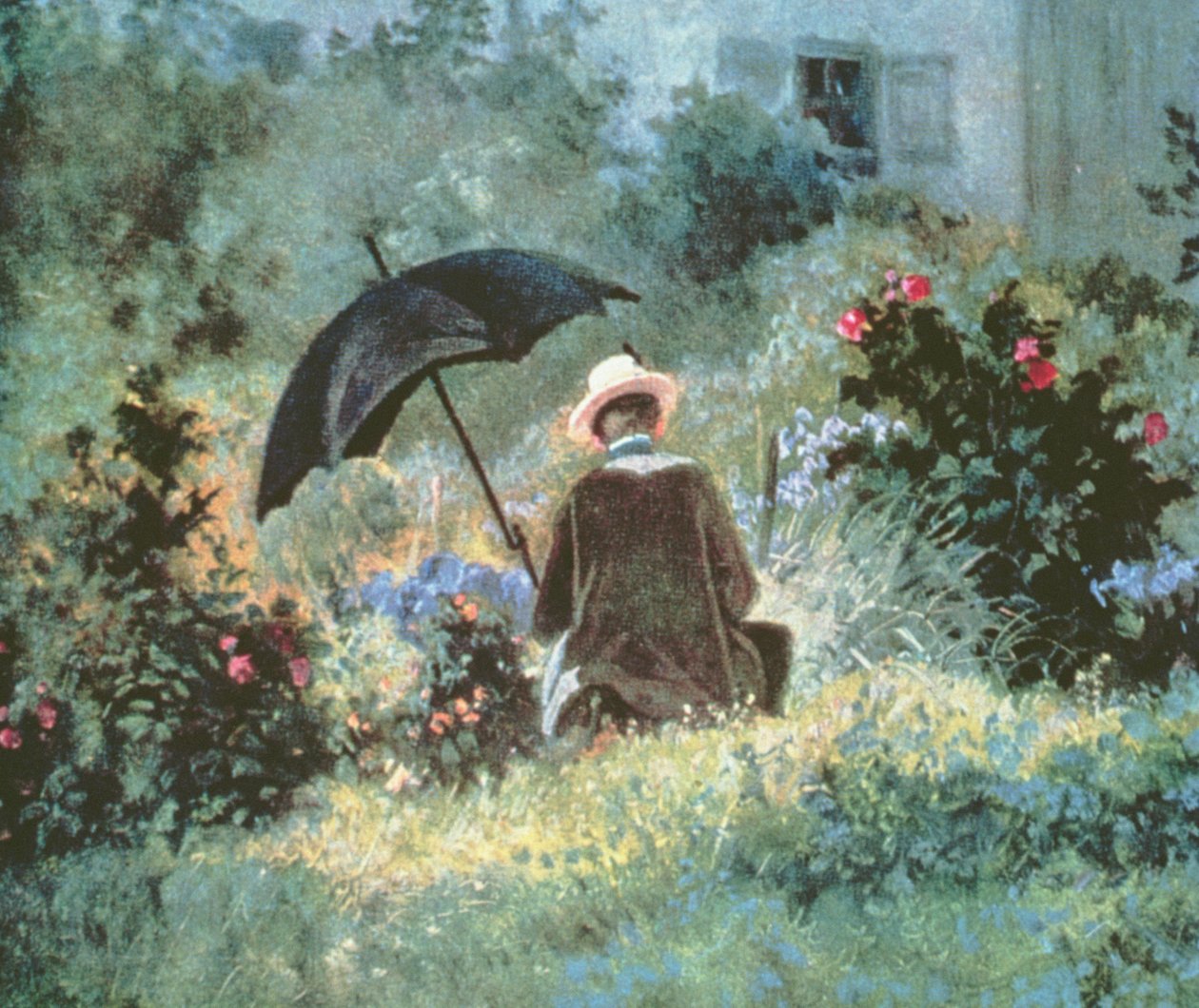 Detail gentlemana čtení v zahradě od Carl Spitzweg