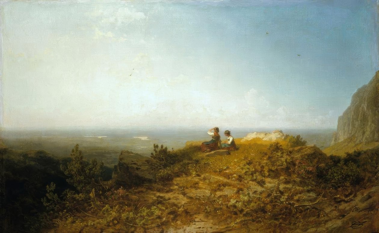 Dvě dívky na horské pastvině od Carl Spitzweg