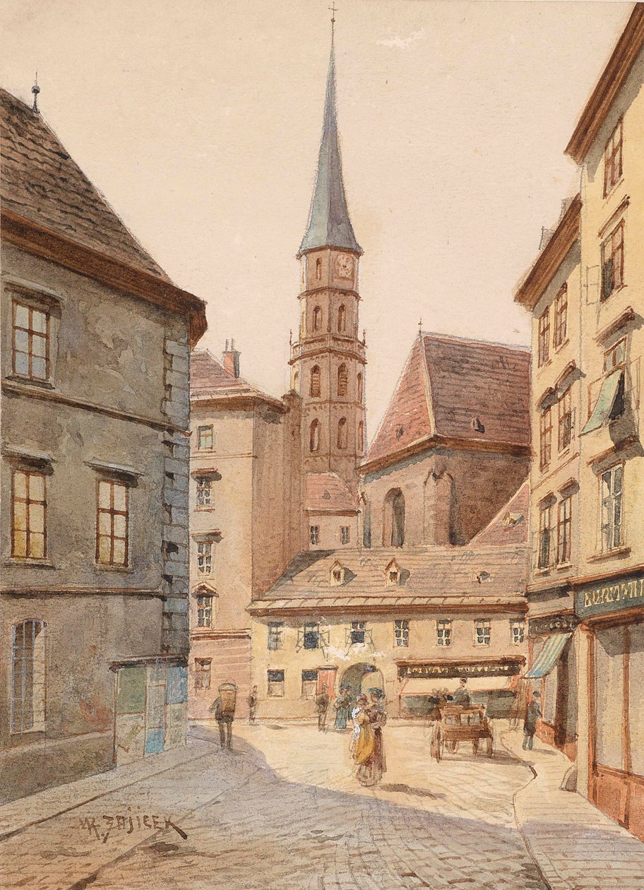 Pohled ze Stallburggasse na Michaelerkirche od Carl Wenzel Zajicek