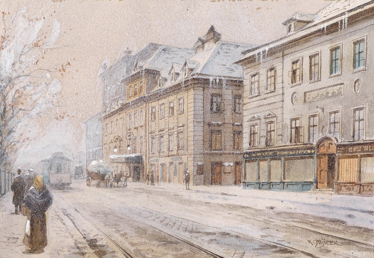 Theater an der Wien v zimě od Carl Wenzel Zajicek