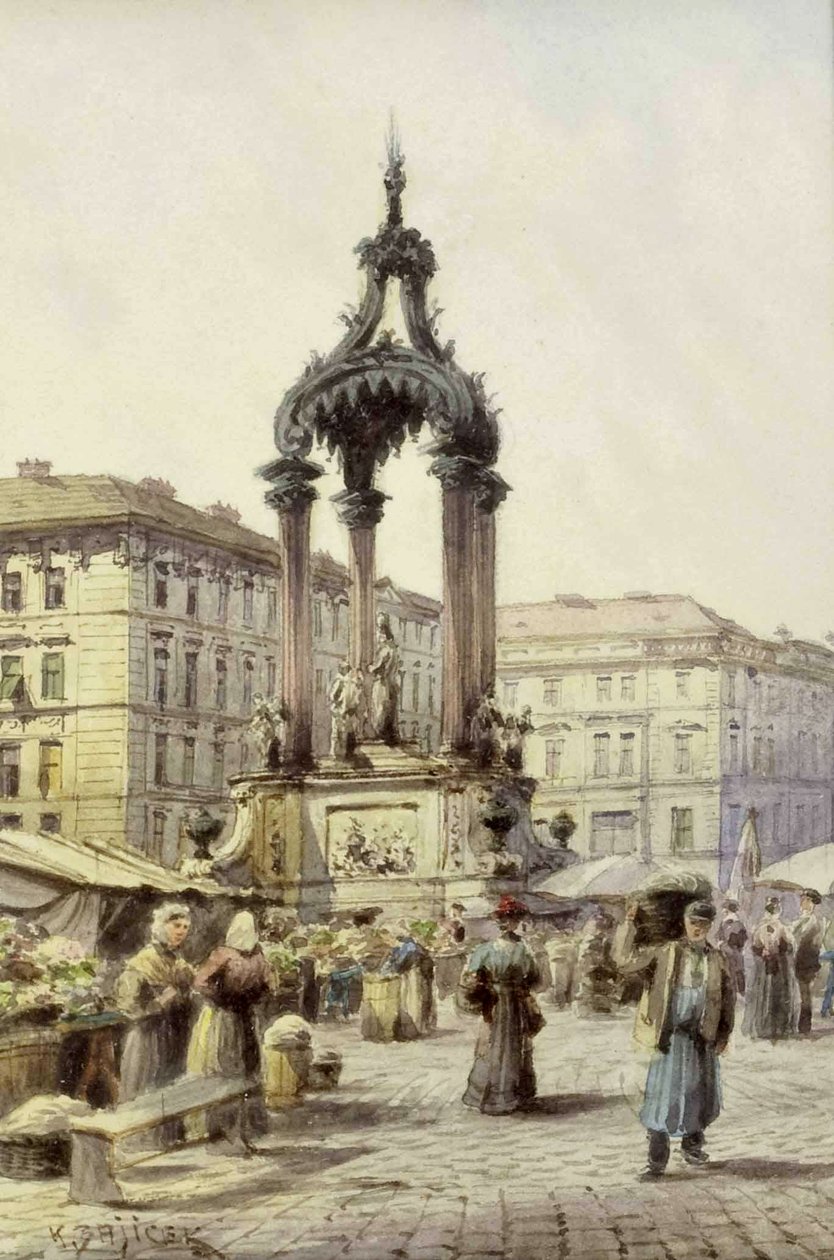 Ruch a ruch na Hoher Markt ve Vídni od Carl Wenzel Zajicek