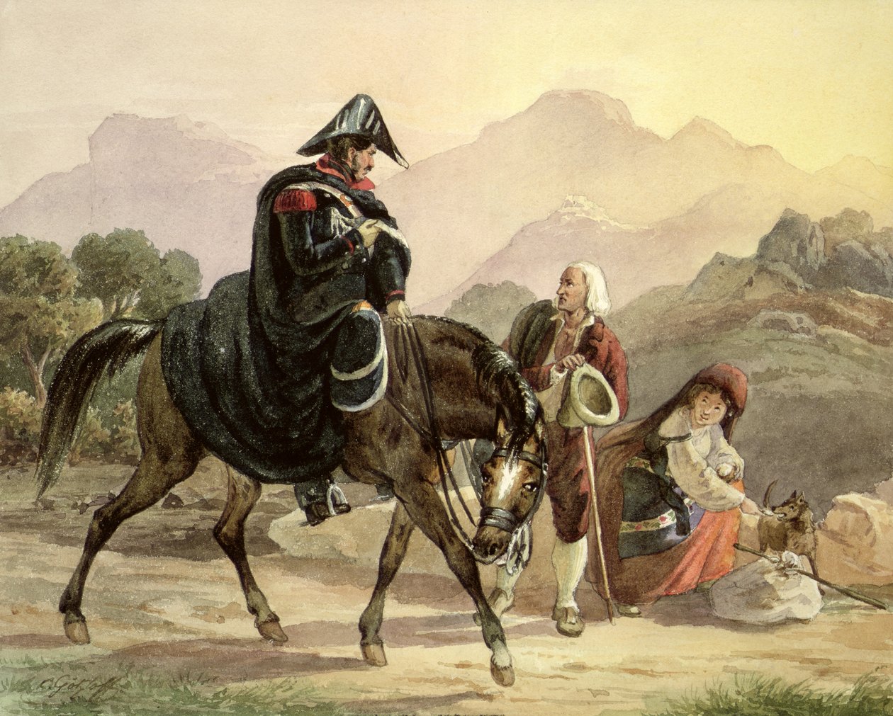 Italský policista na koni s venkovským lidem, cca 1830 od Carl Wilhelm Goetzloff