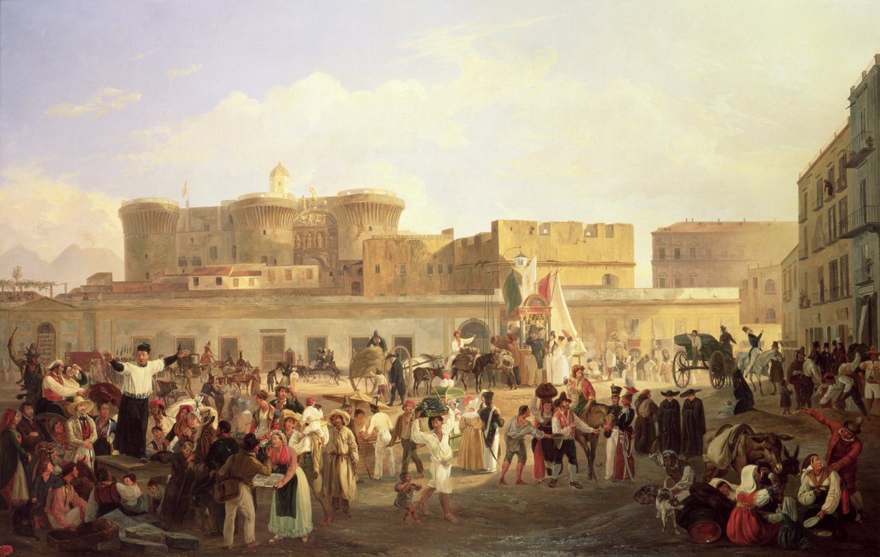 Neapolský lidový život v Largo di Castello, kolem roku 1850 od Carl Wilhelm Goetzloff