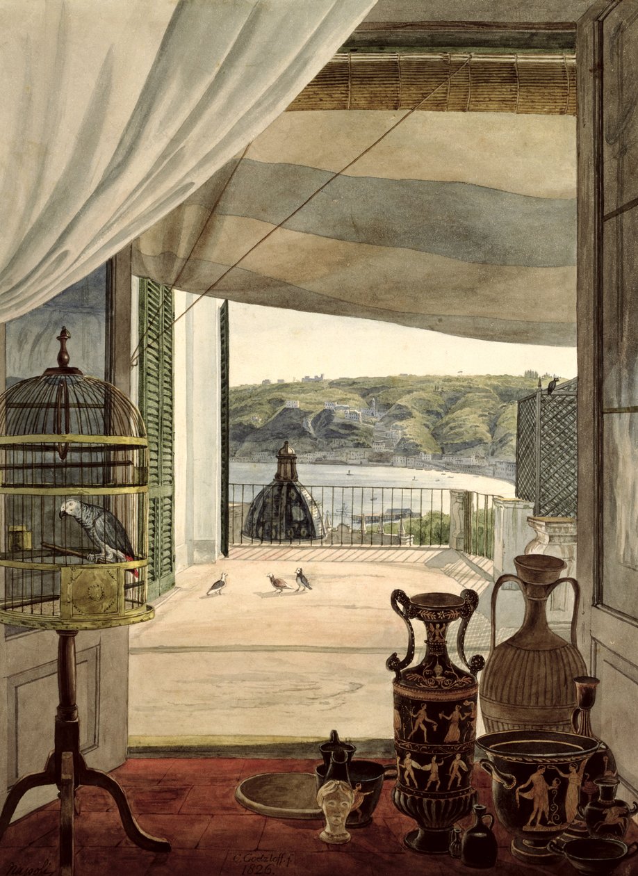 Pohled z pokoje s balkonem přes Neapolský záliv, 1826 od Carl Wilhelm Goetzloff