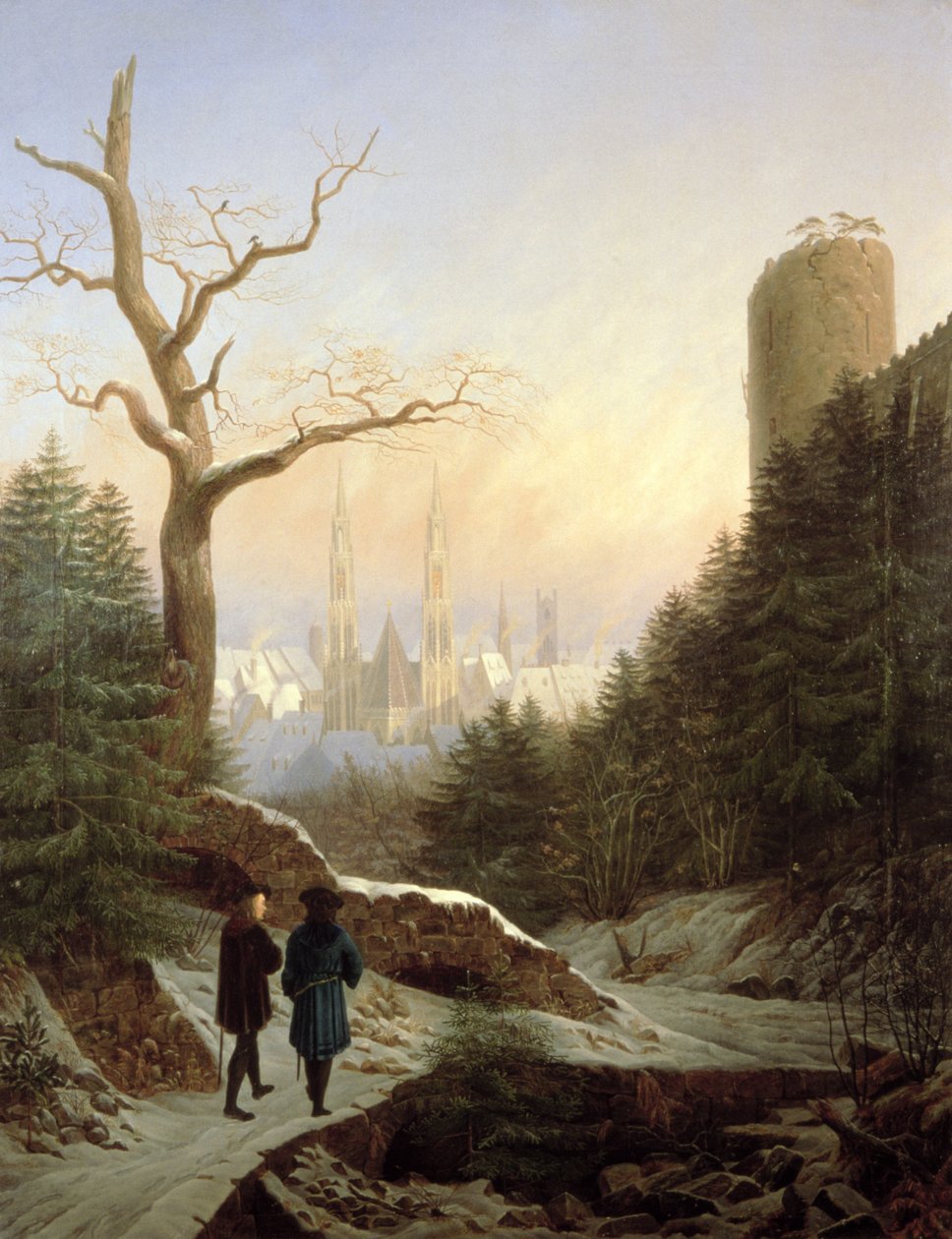 Zimní krajina s gotickým kostelem, 1821 od Carl Wilhelm Goetzloff