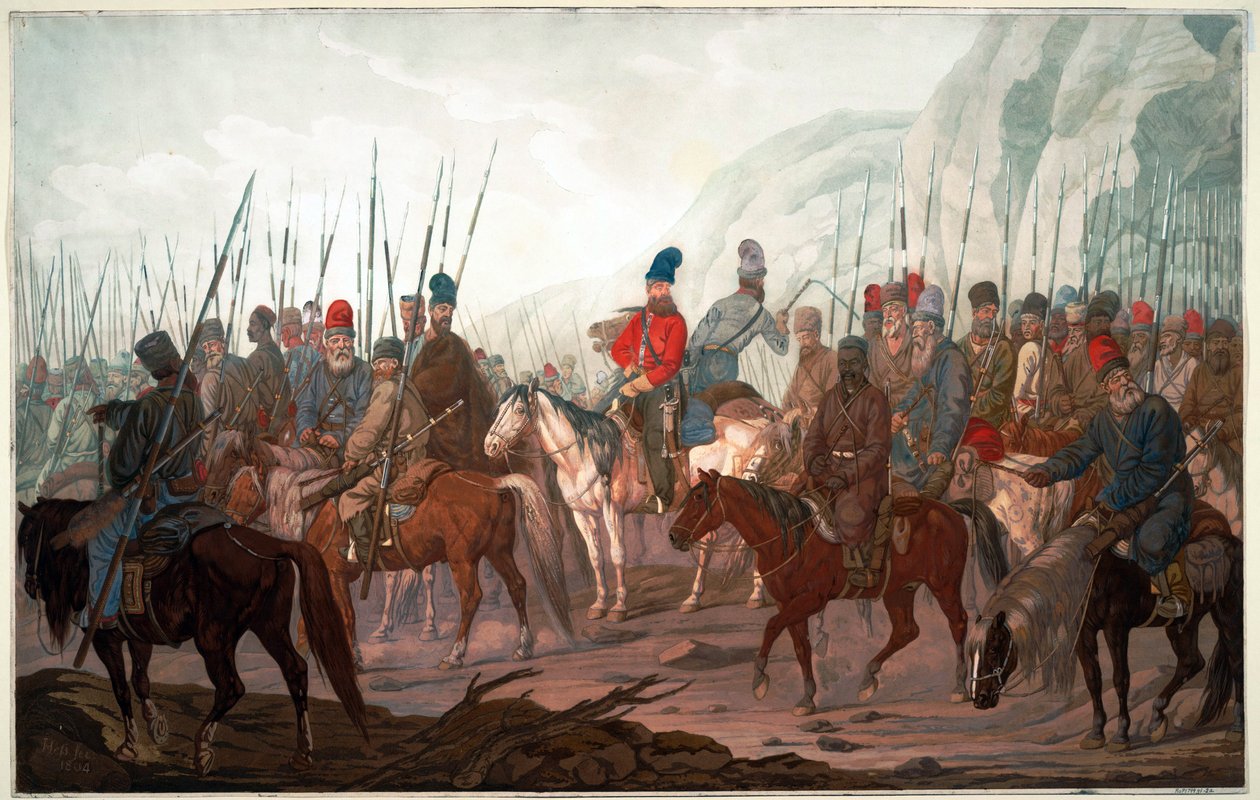 Pochod uralských kozáků Čechami od Carl Adolph Heinrich Hess