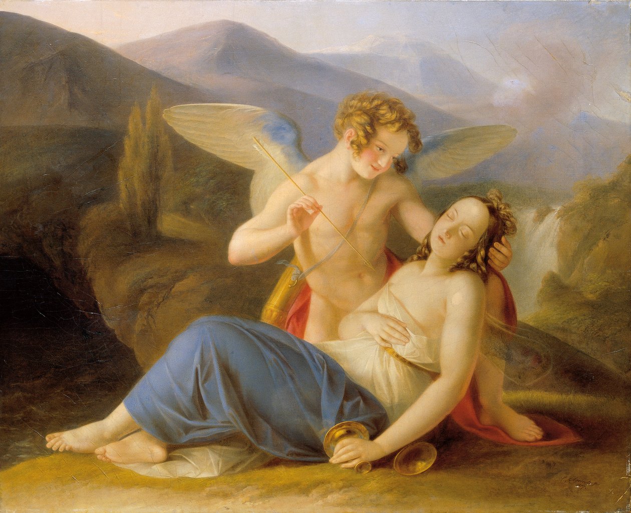 Psyche je probuzena z mdloby Amorovým šípem od Carl Agricola