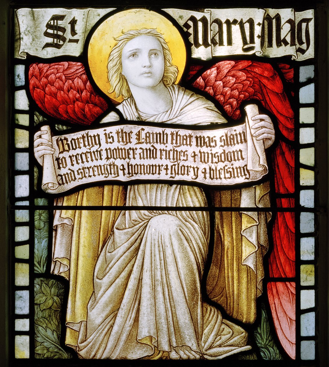 Betws Bledrws, St Bledrws, Shrigley & Hunt (1873-1982), Carl Almquist, Angel With Scroll, 1886 od Carl Almquist