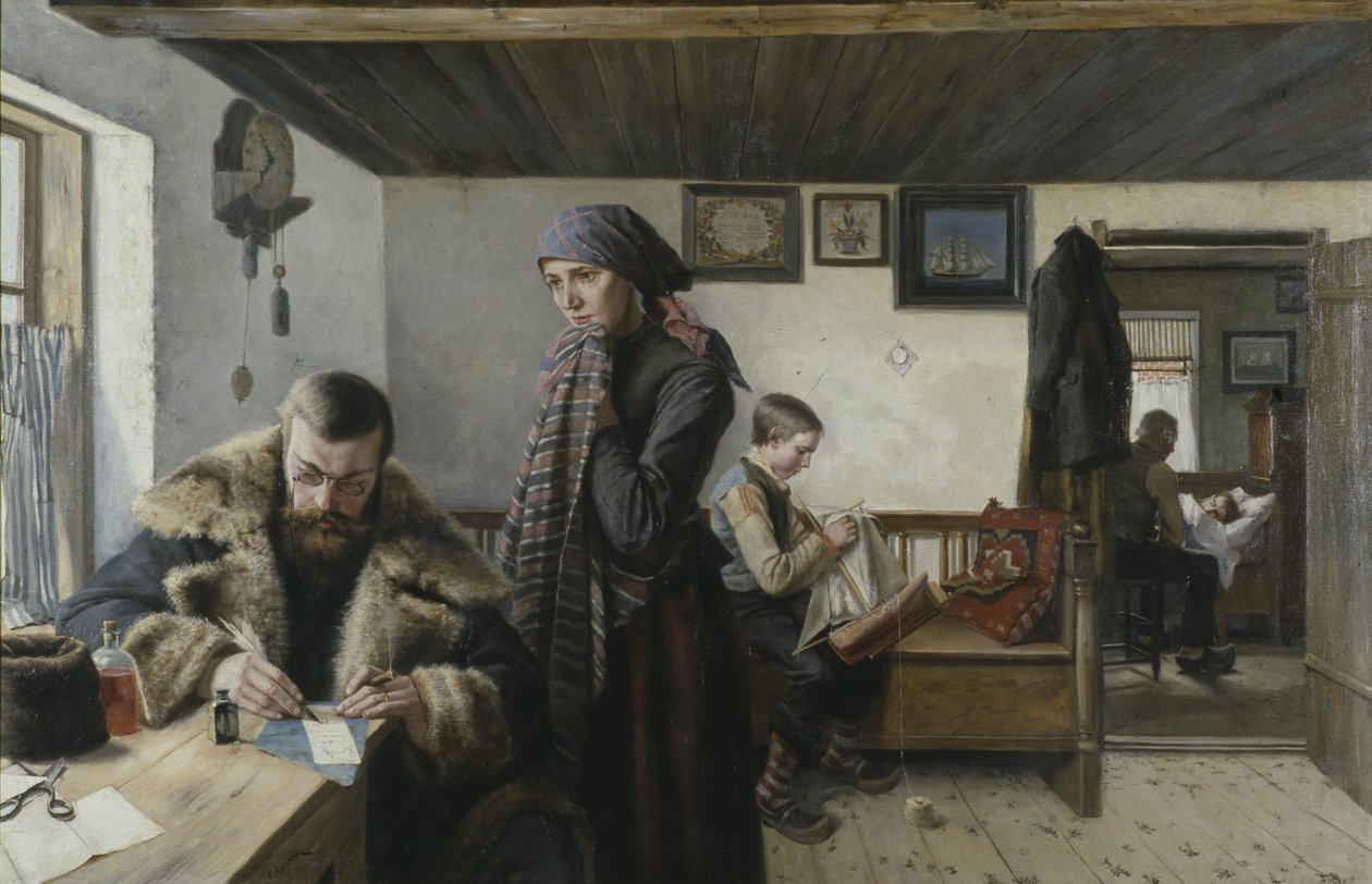 Visite a domicile du docteur - Doctor Home Visit, Aspelin, Karl (1857-1932). Olej na plátně. Rozměr: 137,5 x 212 cm. Národní muzeum Stockholm od Carl Aspelin