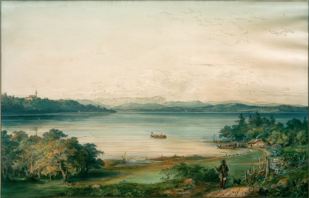 Ammersee při pohledu z hradu Ried od Carl August Lebschee