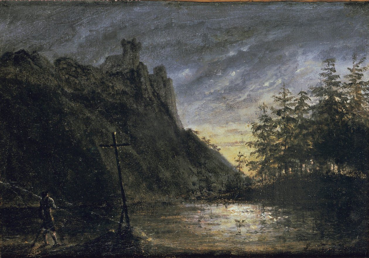 Rytířský hrad u jedlového rybníka od Carl Blechen