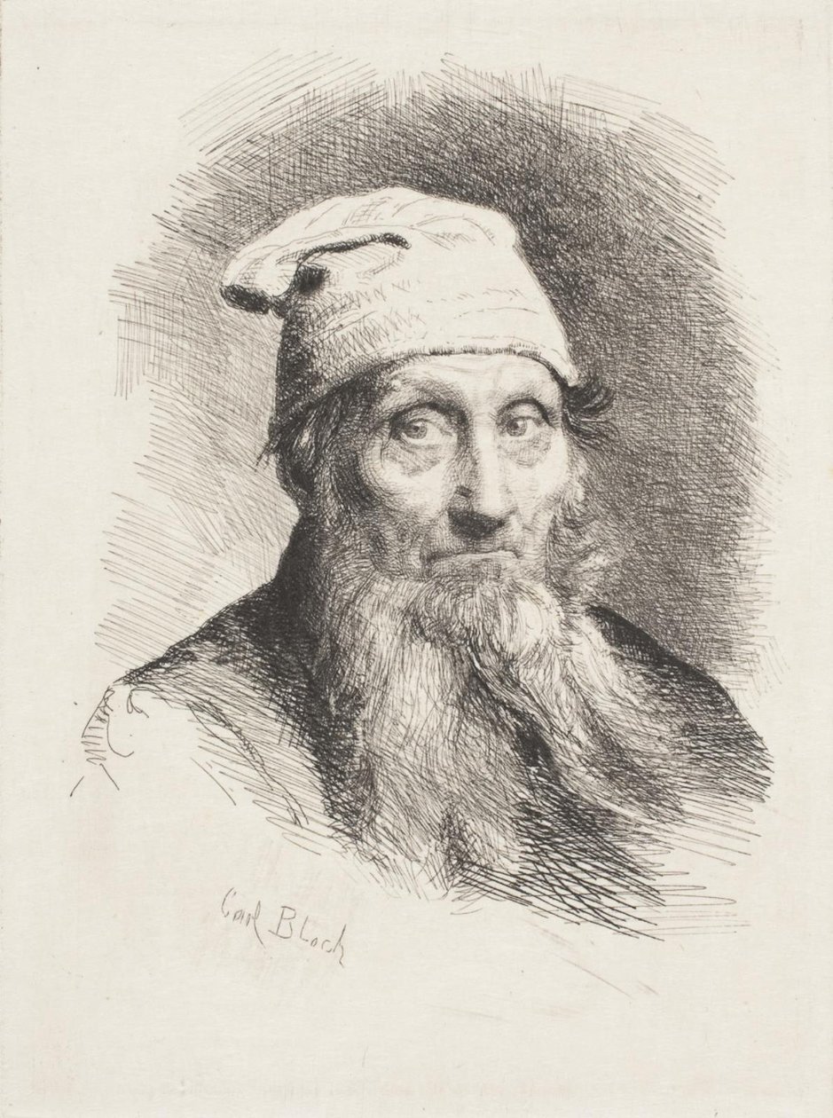 Starý muž s kloboukem. Obrázek poprsí od Carl Bloch