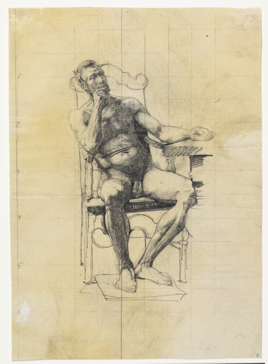 Postava mužského modelu. Studie k postavě Frederika III. na univerzitním portrétu 1887-89 od Carl Bloch