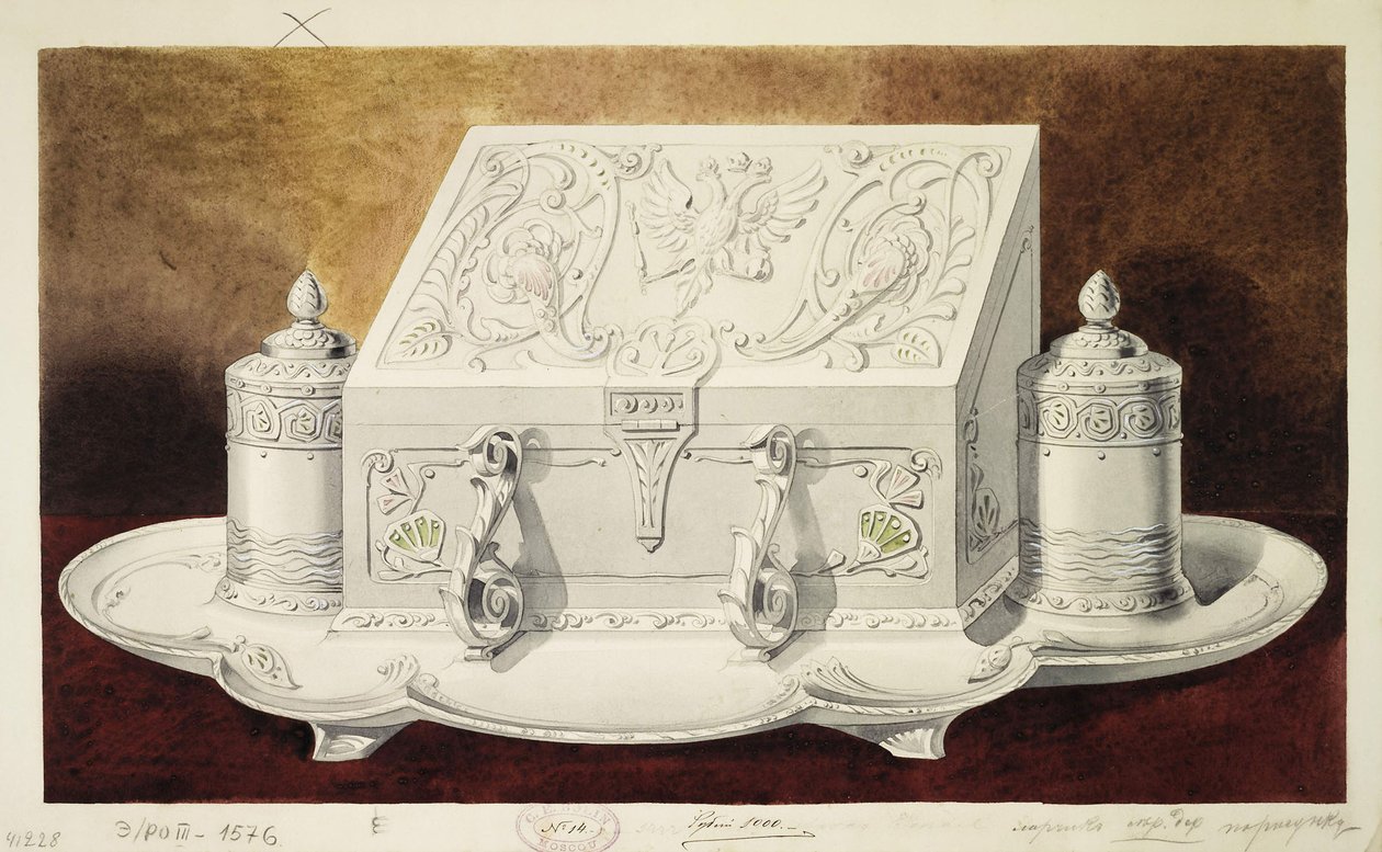 Design kalamáře ve tvaru rakve. Seriál Věno velkokněžny Marie Pavlovny, 1 od Carl Edvard Bolin company