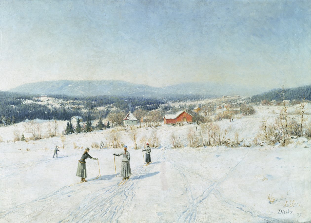 Krajina s lyžaři od Carl Edvard Diriks