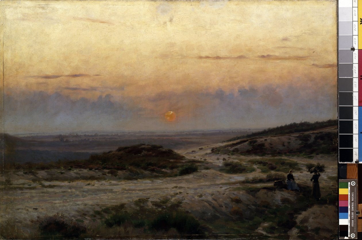 Západ slunce. Obraz Carla Emila Lunda (1855-1928). Olej na plátně. Rozměr: 70 x 99,5 cm. Mikalojus Konstantinas Ciurlionis Muzeum výtvarného umění, Kaunas, Litva od Carl Emil Lund
