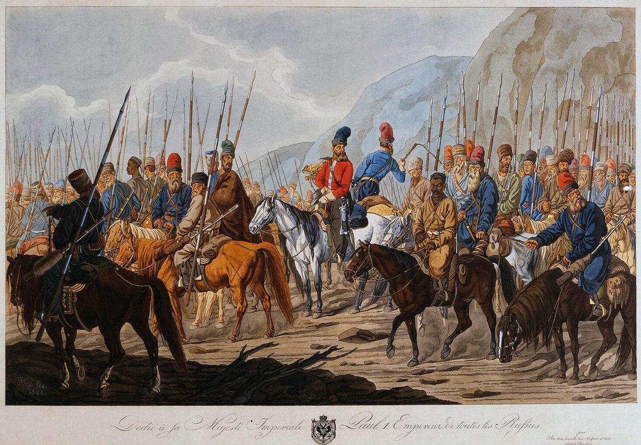 Ruští kozáci v březnu, c1800. od Carl Ernst Christoph Hess